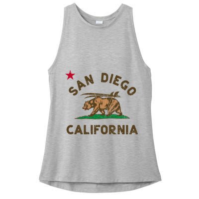 San Diego California Beach Flag Bear Surf Ca Ladies PosiCharge Tri-Blend Wicking Tank