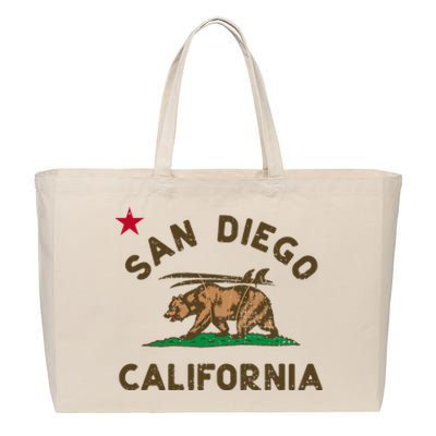 San Diego California Beach Flag Bear Surf Ca Cotton Canvas Jumbo Tote