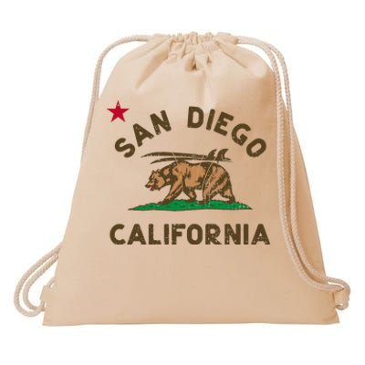 San Diego California Beach Flag Bear Surf Ca Drawstring Bag