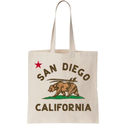 San Diego California Beach Flag Bear Surf Ca Tote Bag