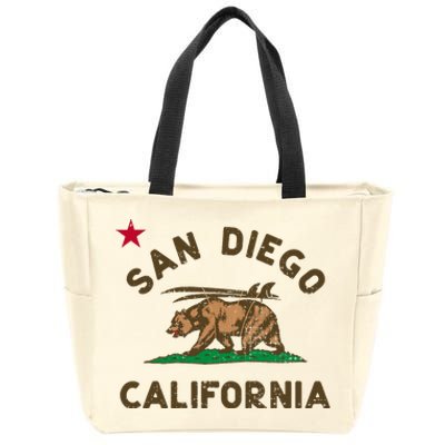 San Diego California Beach Flag Bear Surf Ca Zip Tote Bag