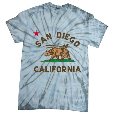 San Diego California Beach Flag Bear Surf Ca Tie-Dye T-Shirt