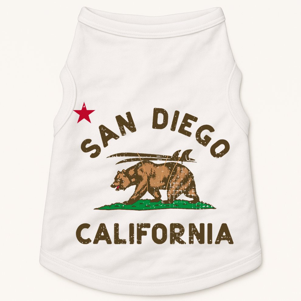 San Diego California Beach Flag Bear Surf Ca Doggie Tank
