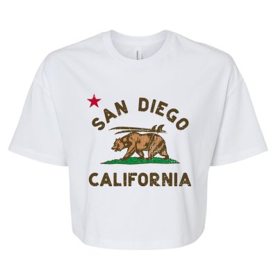 San Diego California Beach Flag Bear Surf Ca Bella+Canvas Jersey Crop Tee