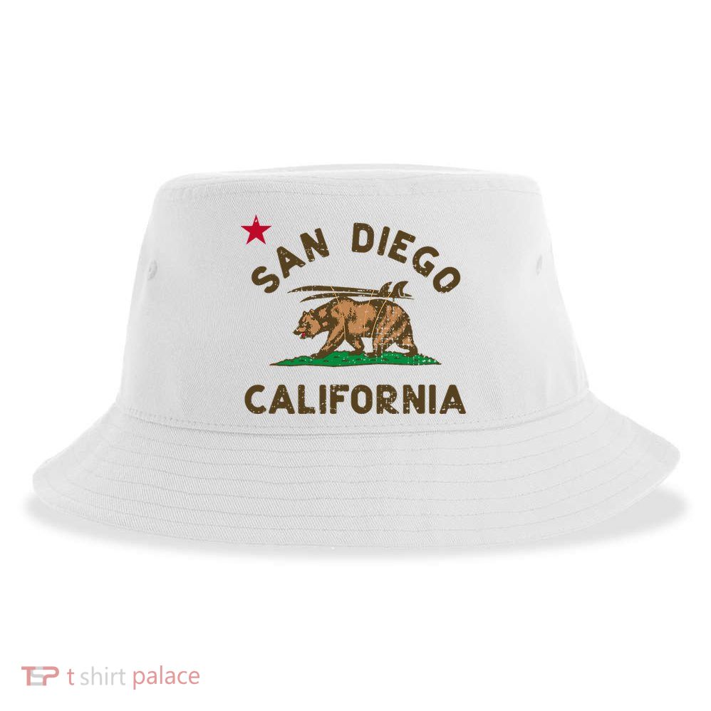 San Diego California Beach Flag Bear Surf Ca Sustainable Bucket Hat