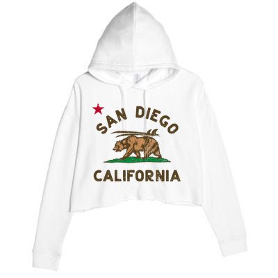 San Diego California Beach Flag Bear Surf Ca Crop Fleece Hoodie