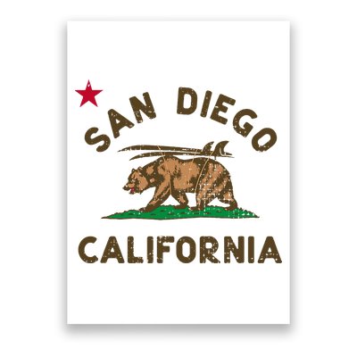 San Diego California Beach Flag Bear Surf Ca Poster