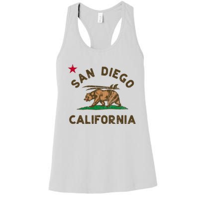 San Diego California Beach Flag Bear Surf Ca Women's Racerback Tank