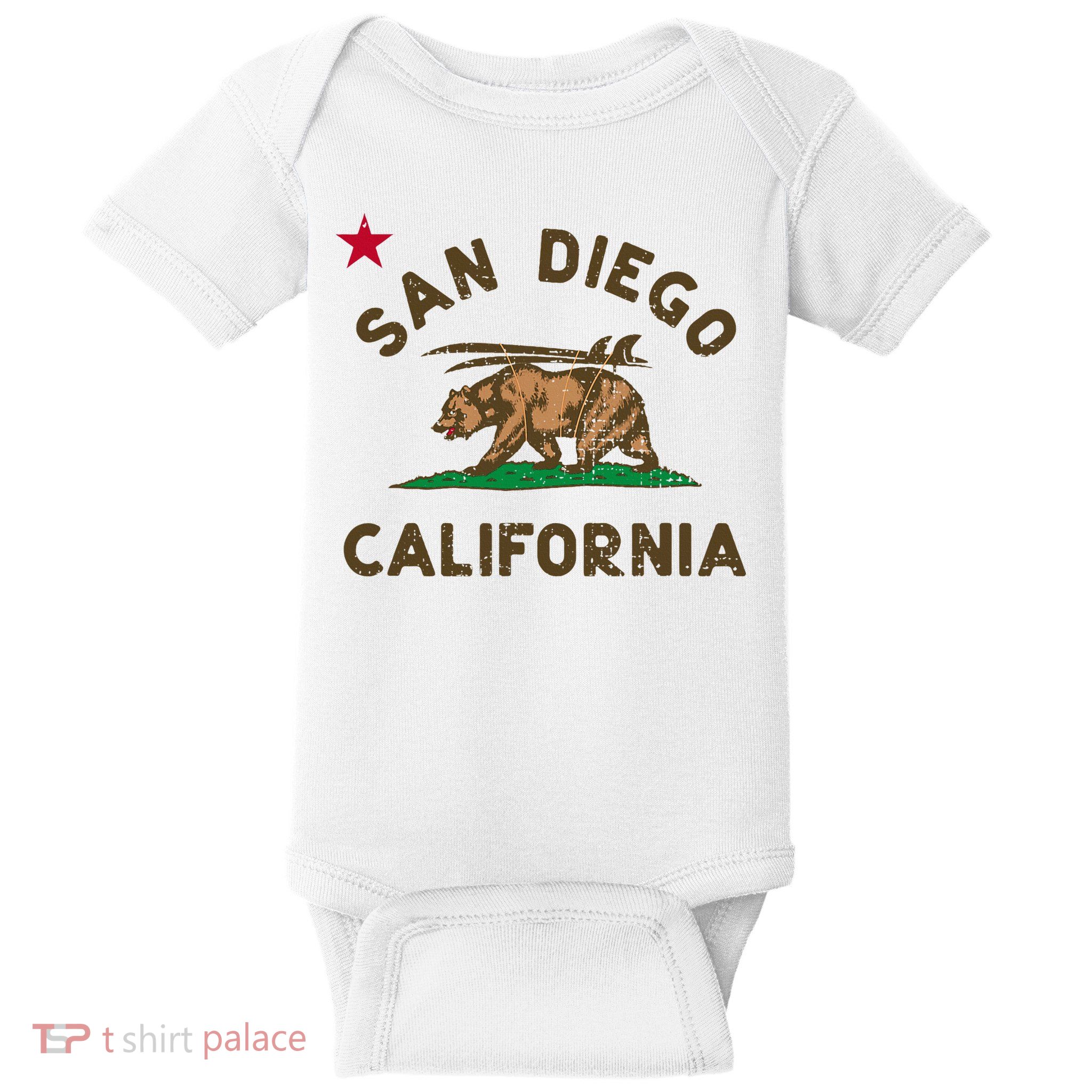 San Diego California Beach Flag Bear Surf Ca Baby Bodysuit
