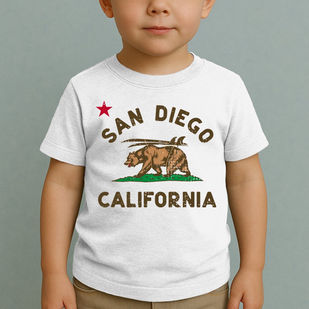 San Diego California Beach Flag Bear Surf Ca Toddler T-Shirt