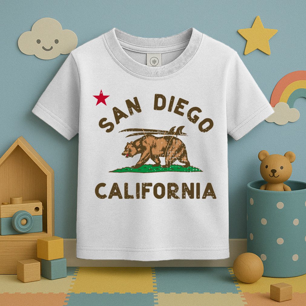 San Diego California Beach Flag Bear Surf Ca Toddler T-Shirt