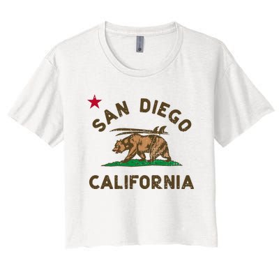 San Diego California Beach Flag Bear Surf Ca Women's Crop Top Tee