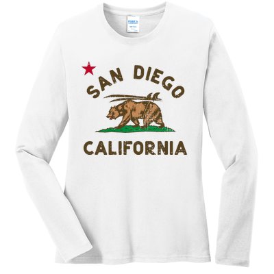 San Diego California Beach Flag Bear Surf Ca Ladies Long Sleeve Shirt