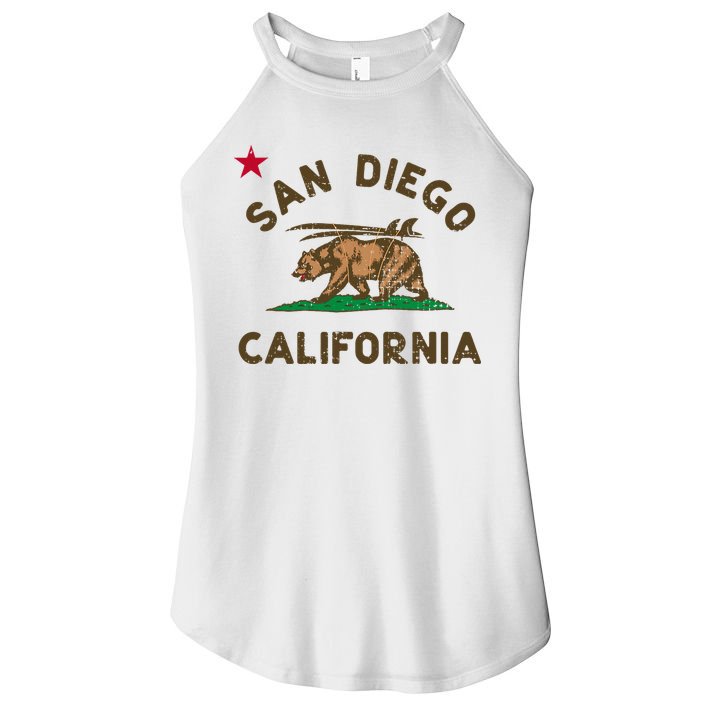 San Diego California Beach Flag Bear Surf Ca Women's Perfect Tri Rocker Tank
