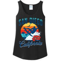 San Diego California Beach Surf Summer Vacation Vintage Ladies Essential Tank