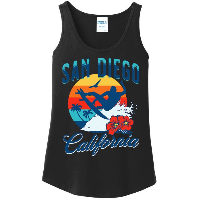 San Diego California Beach Surf Summer Vacation Vintage Ladies Essential Tank