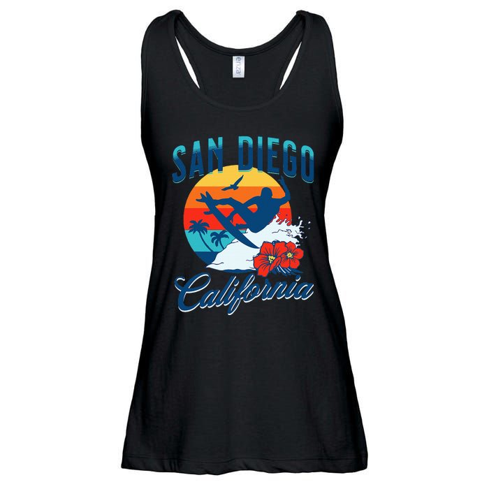 San Diego California Beach Surf Summer Vacation Vintage Ladies Essential Flowy Tank