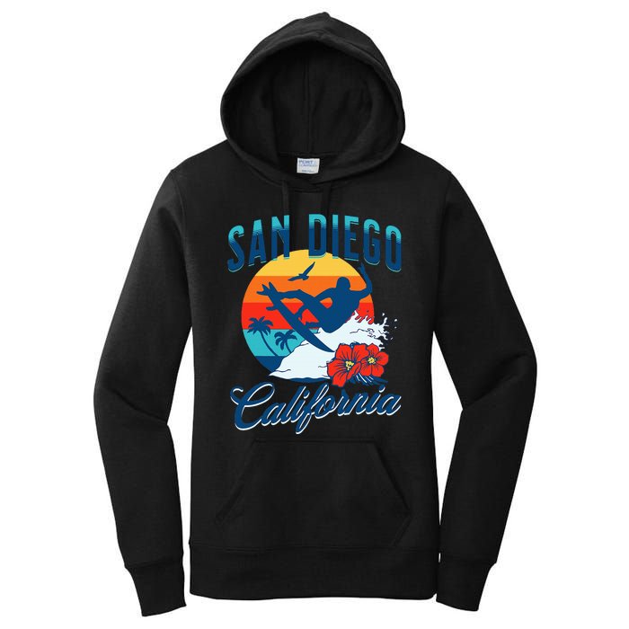 San Diego California Beach Surf Summer Vacation Vintage Women's Pullover Hoodie