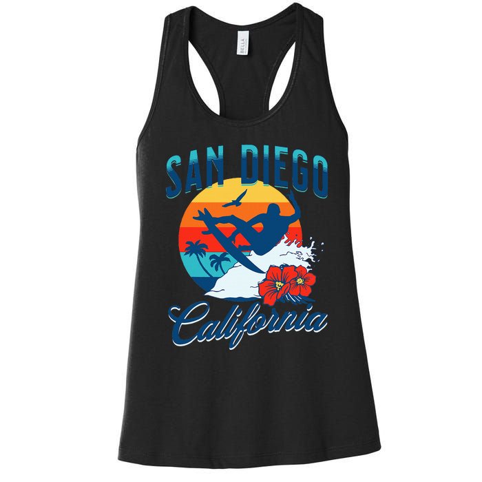 San Diego California Beach Surf Summer Vacation Vintage Women's Racerback Tank