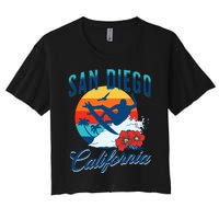 San Diego California Beach Surf Summer Vacation Vintage Women's Crop Top Tee