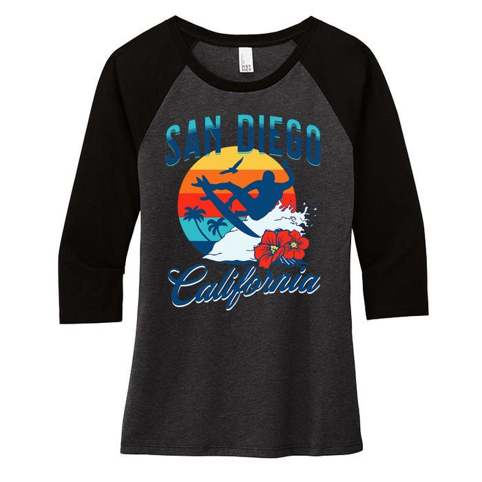 San Diego California Beach Surf Summer Vacation Vintage Women's Tri-Blend 3/4-Sleeve Raglan Shirt