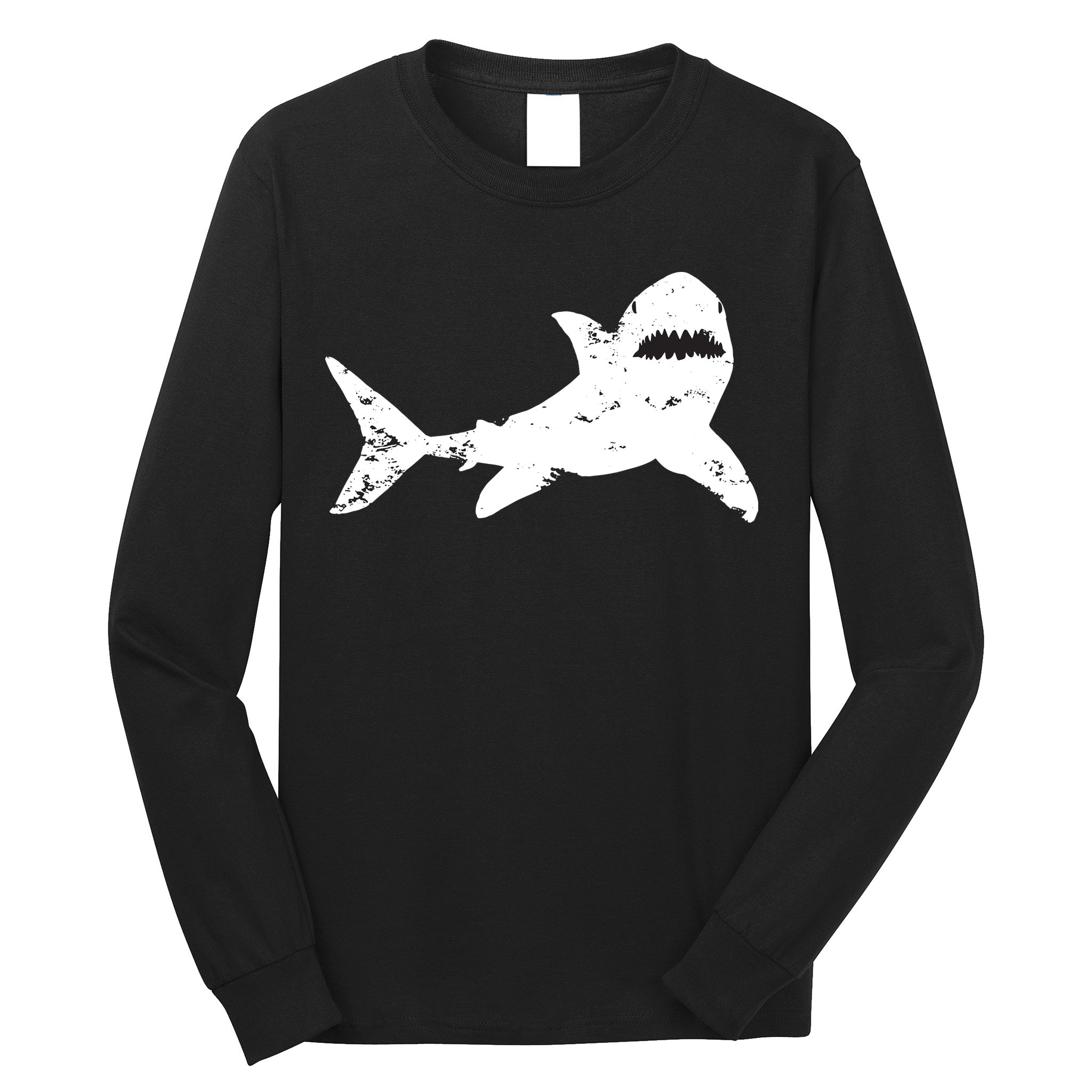 Shark Distressed Cool Vintage Shark Bite Tee Long Sleeve Shirt