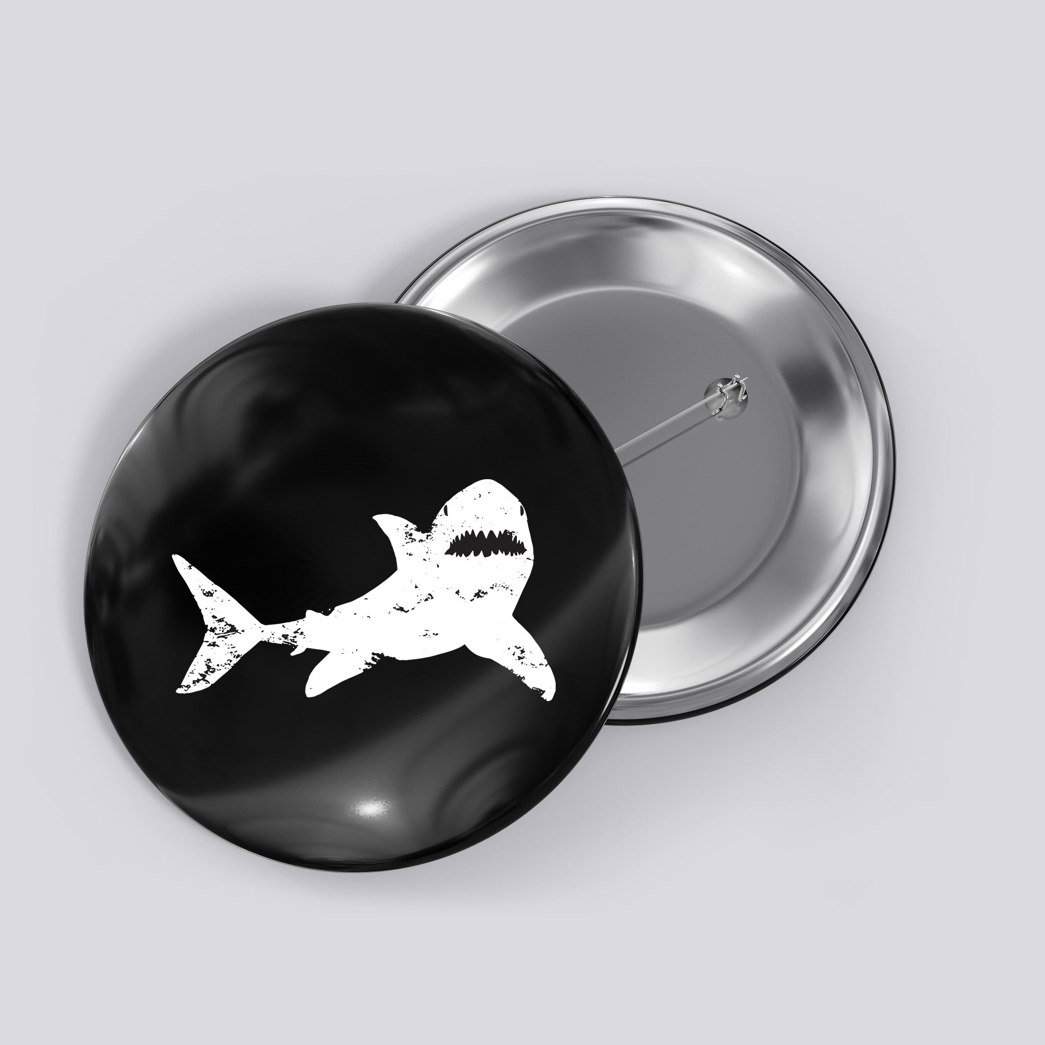 Shark Distressed Cool Vintage Shark Bite Tee Button