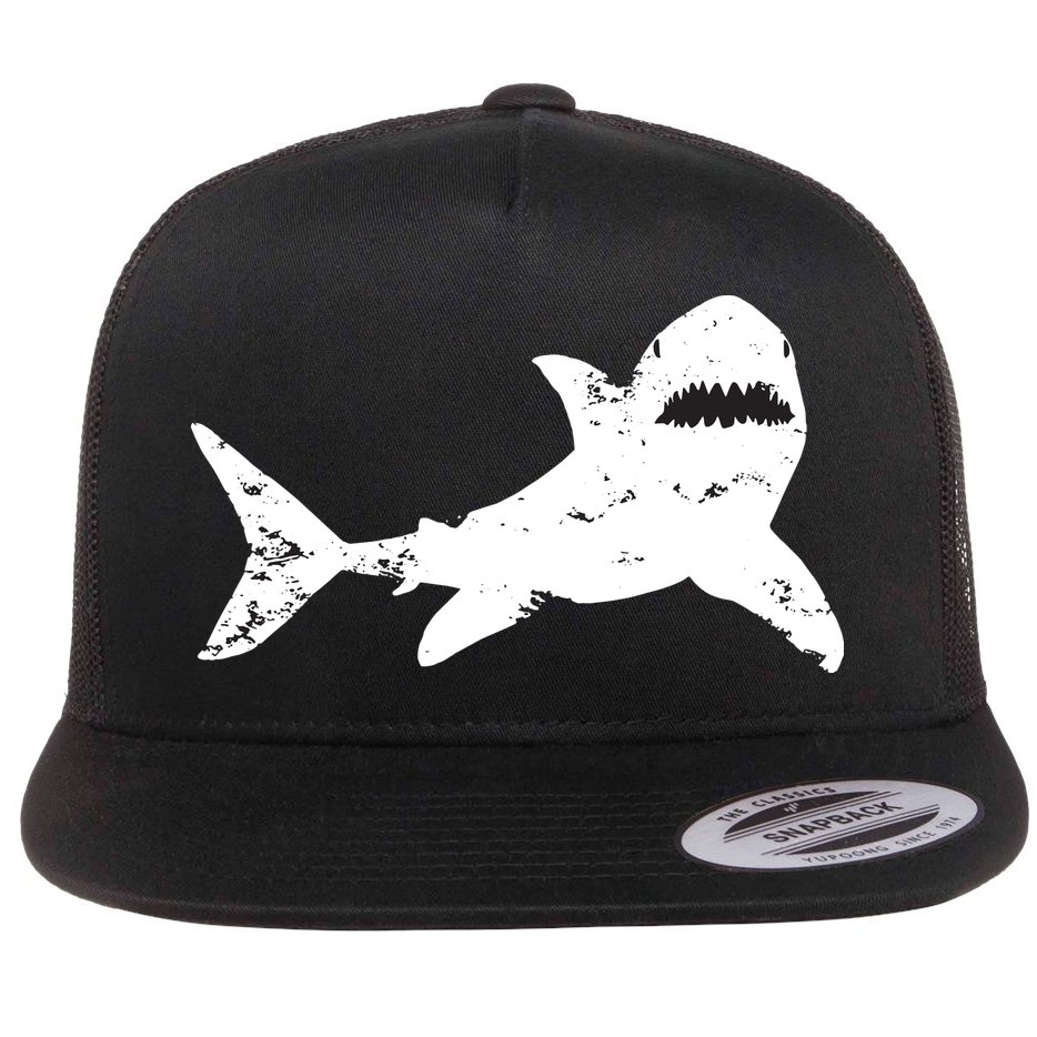 Shark Distressed Cool Vintage Shark Bite Tee Flat Bill Trucker Hat