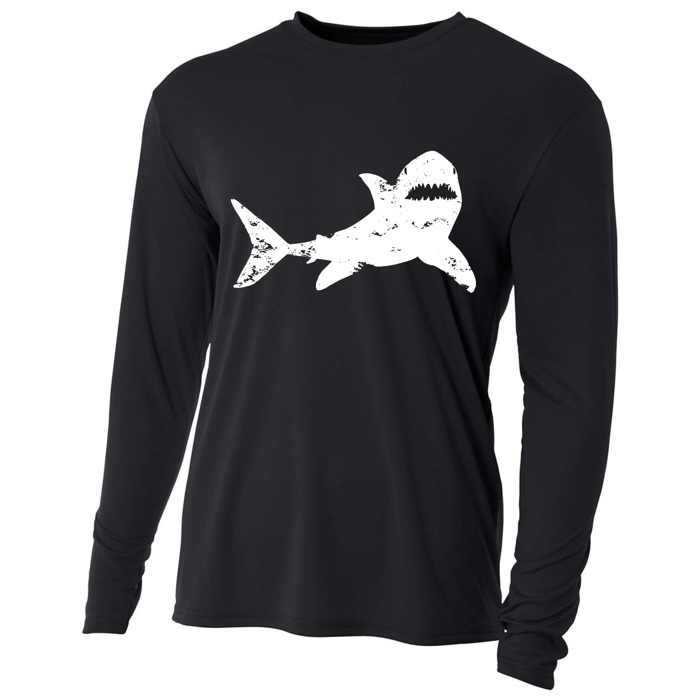 Shark Distressed Cool Vintage Shark Bite Tee Cooling Performance Long Sleeve Crew