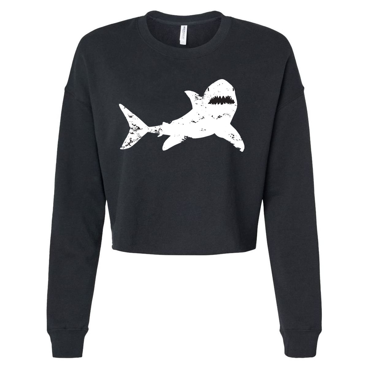 Shark Distressed Cool Vintage Shark Bite Tee Cropped Pullover Crew
