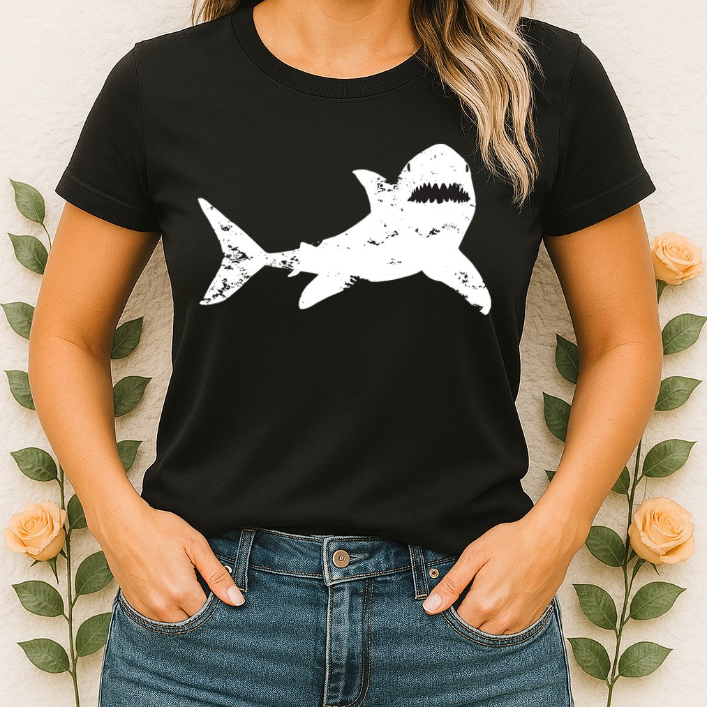 Shark Distressed Cool Vintage Shark Bite Tee Womens T-Shirt