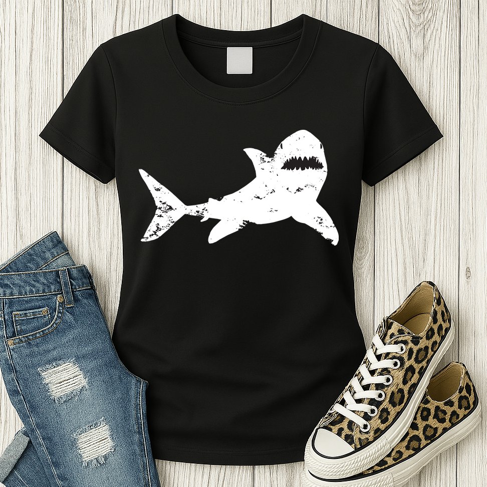 Shark Distressed Cool Vintage Shark Bite Tee Womens T-Shirt