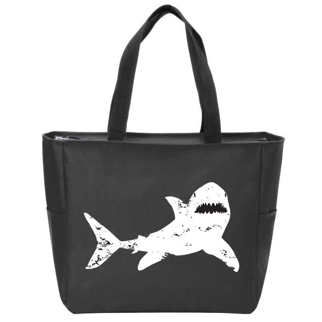 Shark Distressed Cool Vintage Shark Bite Tee Zip Tote Bag