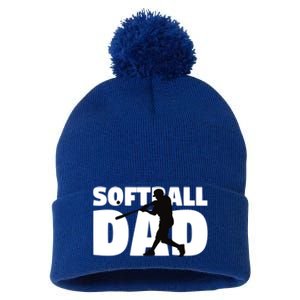 Softball Dad Cute Gift Softball Silhouette Gift Father Gift Pom Pom 12in Knit Beanie