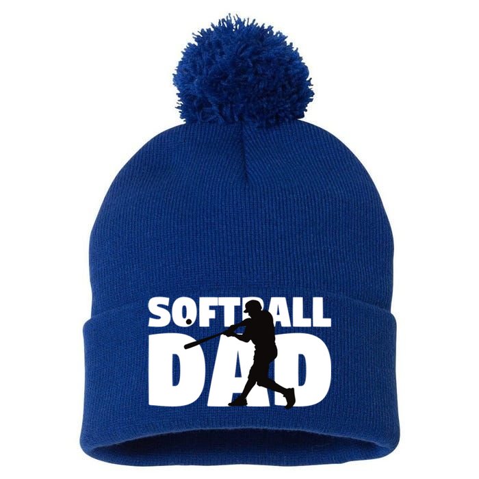 Softball Dad Cute Gift Softball Silhouette Gift Father Gift Pom Pom 12in Knit Beanie