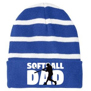 Softball Dad Cute Gift Softball Silhouette Gift Father Gift Striped Beanie with Solid Band