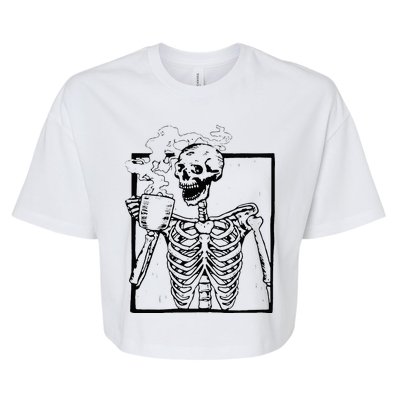 Skeleton Drinking Coffee Front Design Bella+Canvas Jersey Crop Tee