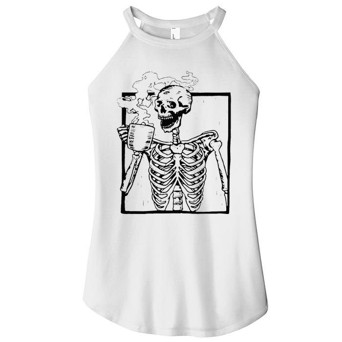 Skeleton Drinking Coffee Front Design Women’s Perfect Tri Rocker Tank