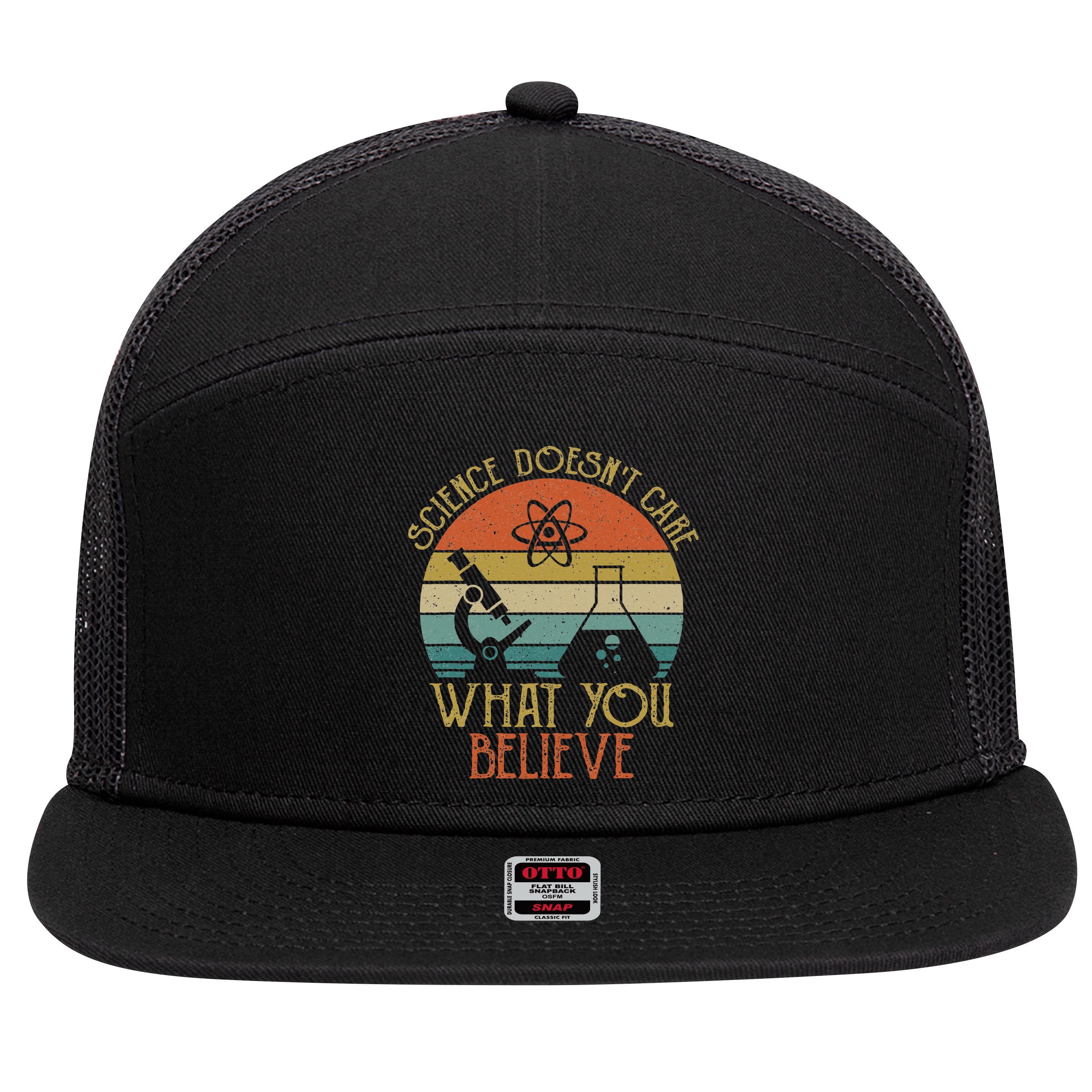 Science Doesn't Care What You Believe Retro Teacher Lovers 7 Panel Mesh Trucker Snapback Hat