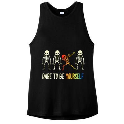 Skeleton Dabbing Cute Lgbt Pride Dare To Be Yourself Ladies PosiCharge Tri-Blend Wicking Tank