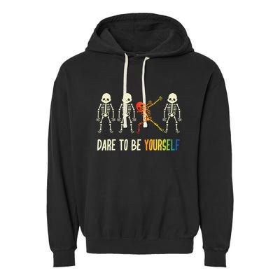 Skeleton Dabbing Cute Lgbt Pride Dare To Be Yourself Garment-Dyed Fleece Hoodie