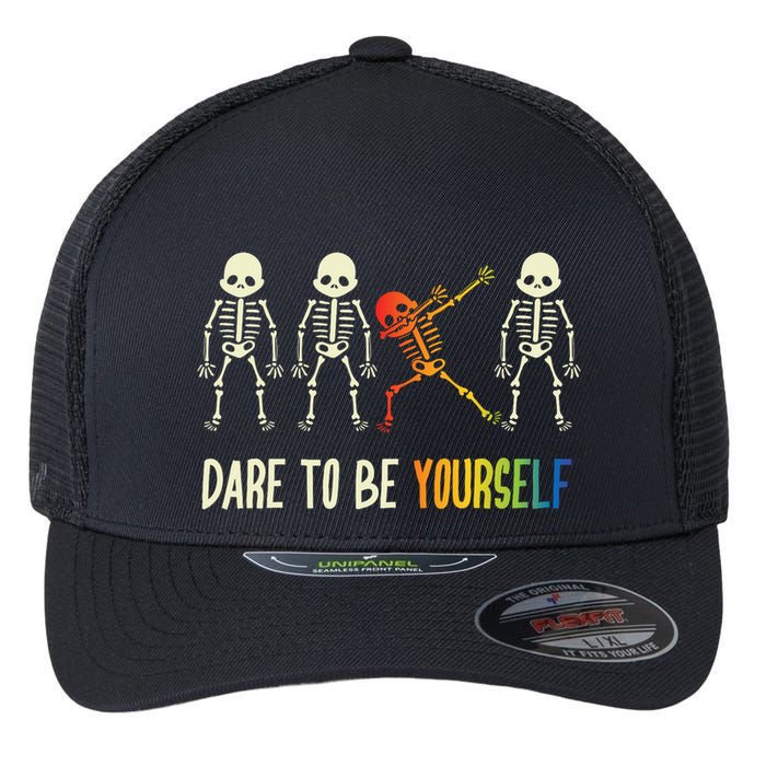 Skeleton Dabbing Cute Lgbt Pride Dare To Be Yourself Flexfit Unipanel Trucker Cap