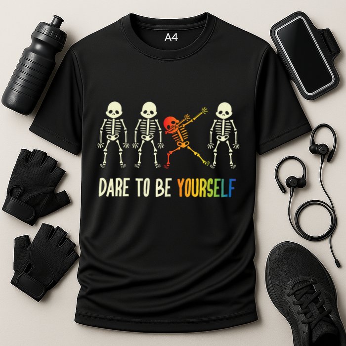 Skeleton Dabbing Cute Lgbt Pride Dare To Be Yourself Performance Shirt