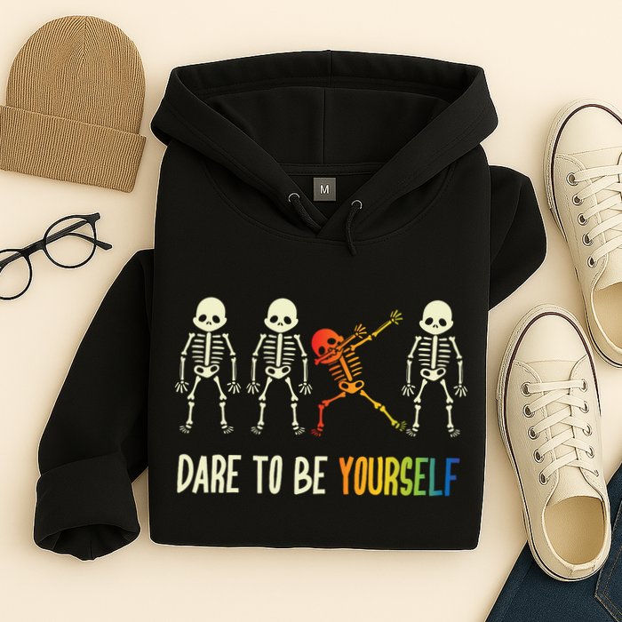 Skeleton Dabbing Cute Lgbt Pride Dare To Be Yourself Hoodie
