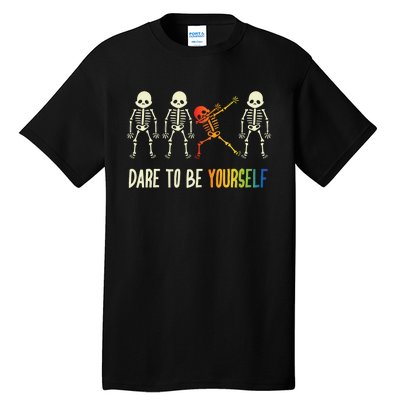 Skeleton Dabbing Cute Lgbt Pride Dare To Be Yourself Tall T-Shirt