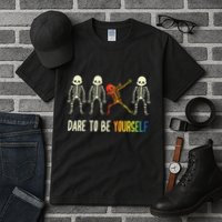 Skeleton Dabbing Cute Lgbt Pride Dare To Be Yourself Tall T-Shirt