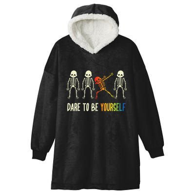 Skeleton Dabbing Cute Lgbt Pride Dare To Be Yourself Hooded Wearable Blanket