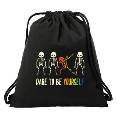Skeleton Dabbing Cute Lgbt Pride Dare To Be Yourself Drawstring Bag