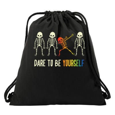 Skeleton Dabbing Cute Lgbt Pride Dare To Be Yourself Drawstring Bag