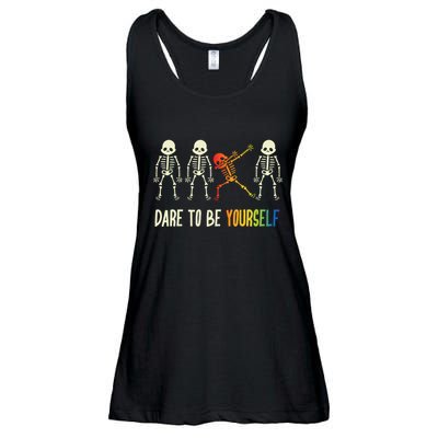 Skeleton Dabbing Cute Lgbt Pride Dare To Be Yourself Ladies Essential Flowy Tank